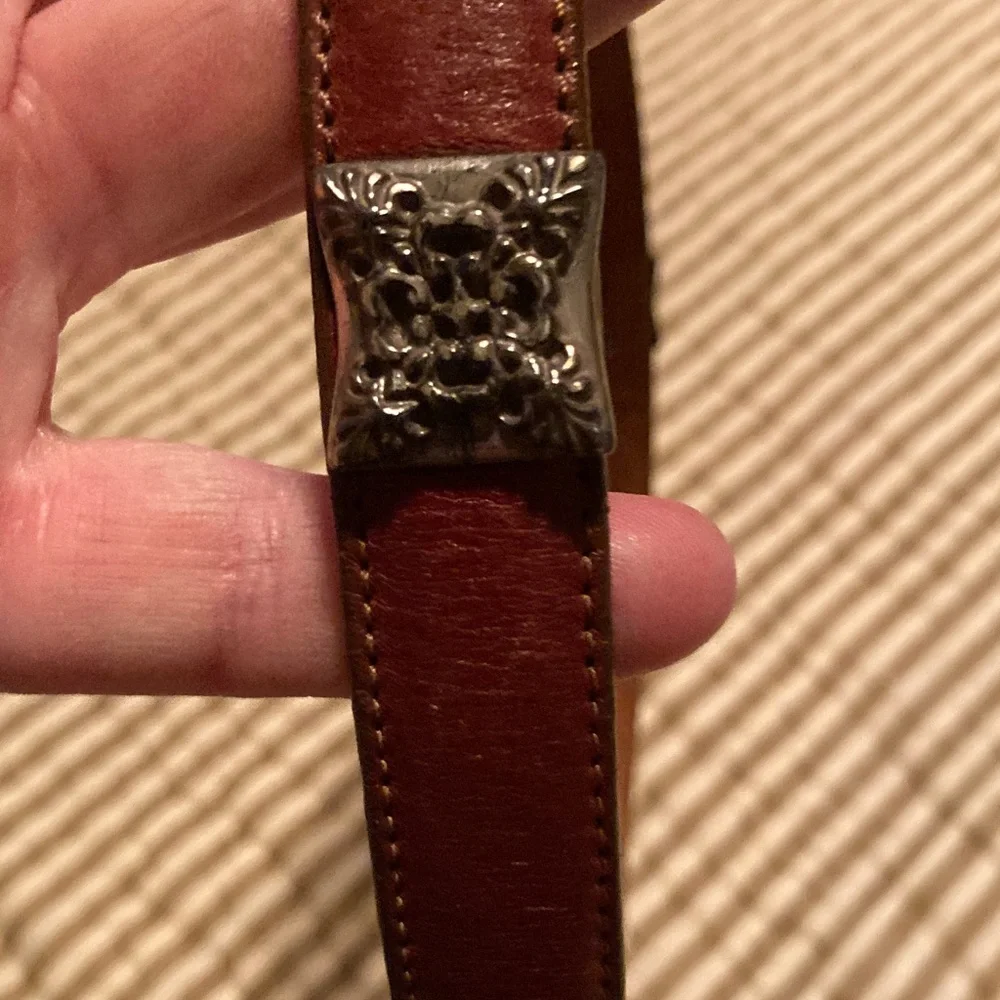 Brighton Rich Brown Leather Belt with Ornate Silver Buckle